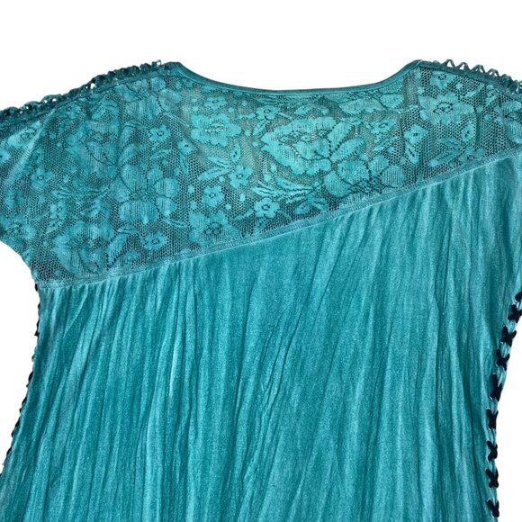 Sinful By Affliction Womens S Lace Tee Distressed Studded Wing Graphic Turquoise - Picture 10 of 16